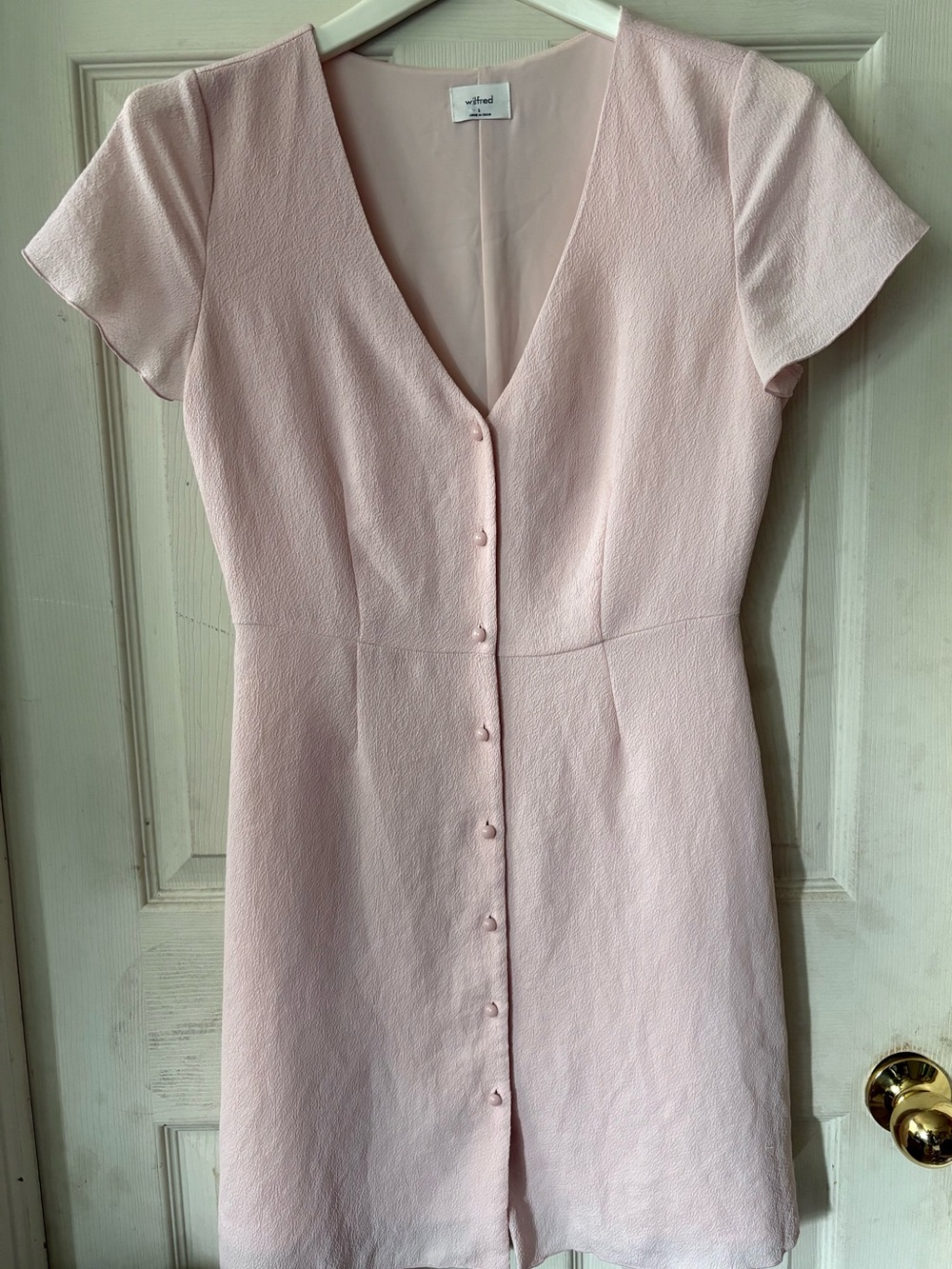 Wilfred Pale Pink Button-Front V-Neck Mini Dress